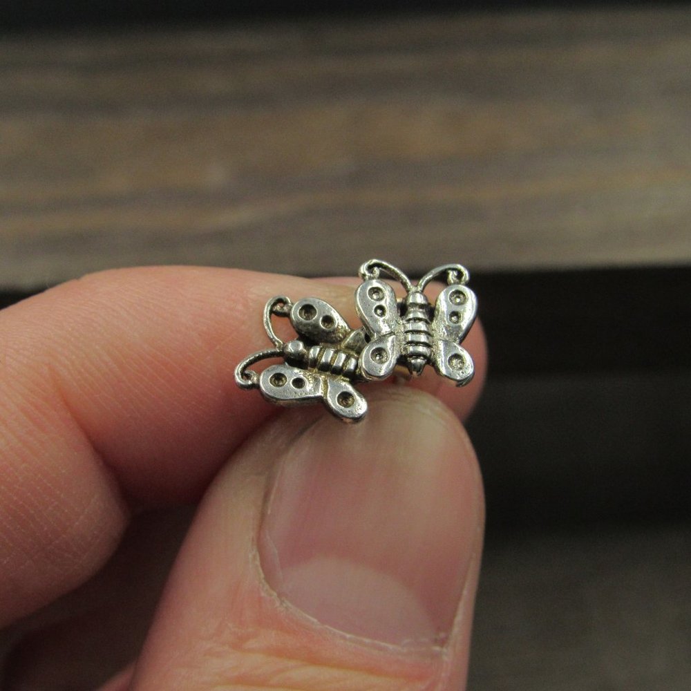 Sterling Tiny Rustic Butterfly Stud Earrings - image 2